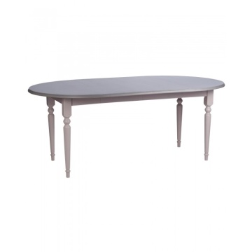 Masă dining extensibilă rotundă din lemn masiv, gri, 4–5 locuri, cu prelungitor și picioare strunjite, finisaj patinat, 78 x 116 cm, „Provence” - Img 3