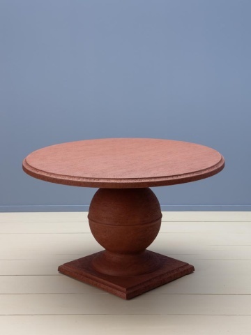 Masă dining rotundă din ciment și nisip, teracotă, 4–5 locuri, cu picior central sferic, 72 x 117 cm, „Locanda” - Img 4