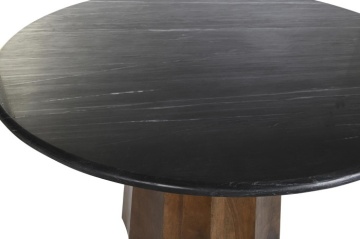 Masă dining rotundă din lemn de mango, negru, 4–5 locuri, cu blat din marmură și picior central, 76 x 120 cm, „Elwood” - Img 2