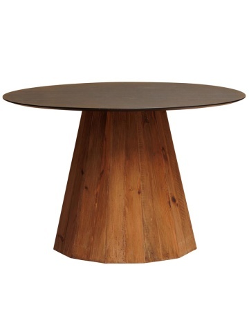 Masă dining rotundă din lemn, negru, 4–5 locuri, cu picior central fațetat, 76 x 120 cm, „Crete”