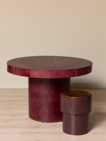 Masă dining rotundă din metal, vișiniu, 4–5 locuri, cu picior central cilindric, margine lăcuită, 77 x 120 cm, „Amarante” - Img 3