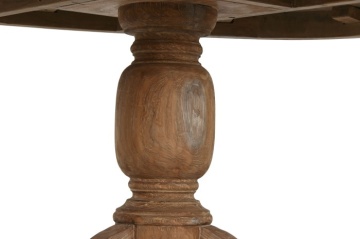 Masă dining sculptată ovală din lemn de tec, natur, 10 locuri, cu două coloane strunjite, 78 x 220 x 110 cm, „Aurea” - Img 6