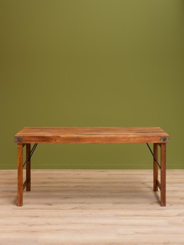 Masă pliabilă din lemn reciclat și metal, cu blat patinat și picioare pliabile, natur, finisaj satinat, 165×76×76 cm, „Marolles" - Img 2