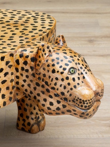 Măsuță de cafea din lemn de mango, sculptată și pictată manual în formă de panteră, maro, finisaj lucios, 120.5×60×45 cm, „Panthera" - Img 6
