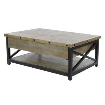 Măsuță de cafea din lemn de mango și metal, natur și negru, cu blat ridicabil și raft, finisaj mat, 44 x 116 x 74 cm, „Barlow” – Ethnic Collections - Img 2
