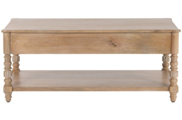Măsuță de cafea din lemn masiv de mango, finisaj natural maro, 2 sertare și poliță inferioară, 110 x 60 x 45 cm, „Classic" - Img 3