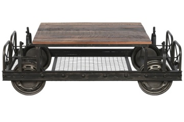 Masuta de cafea, din metal si blat din lemn, cu aspect vintage, Ferros