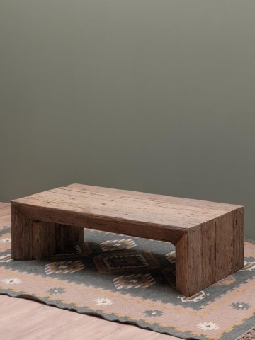 Măsuță de cafea dreptunghiulară din lemn reciclat, natur, cu panouri laterale îmbinate în unghi, 36 x 122 x 61 cm, „Asturias” - Img 3