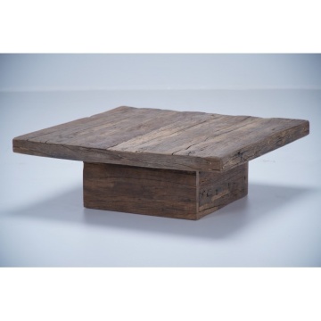 Măsuță de cafea pătrată din lemn de stejar, natur, cu bază centrală masivă, aspect rustic, finisaj mat, 30 x 90 x 90 cm, „Country” - Img 4