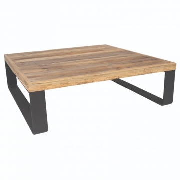 Măsuță de cafea pătrată din lemn de stejar și metal, natur și negru, cu blat gros și picioare tip sanie, 37 x 127 x 127 cm, „Alpha” - Img 3