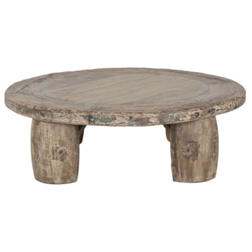 Măsuță de cafea rotundă din lemn de tec, natur, cu picioare masive și aspect rustic, finisaj natural, 40 x 125 cm, „Sido” – Ethnic Collections