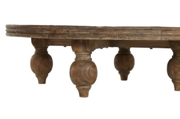 Măsuță de cafea rotundă din lemn de tec reciclat, natur, cu picioare strunjite, finisaj mat, 30 x 100 cm, „Aruna” – Ethnic Collections - Img 5