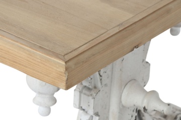 Măsuță de cafea shabby chic din lemn, finisaj alb antichizat și blat natural, 110 x 65 x 46 cm, „Élise" - Img 4