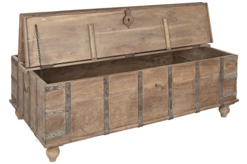 Măsuță de cafea tip cufăr vechi din lemn masiv de tec, cu patină vintage, „Heritage Chest” - Img 3