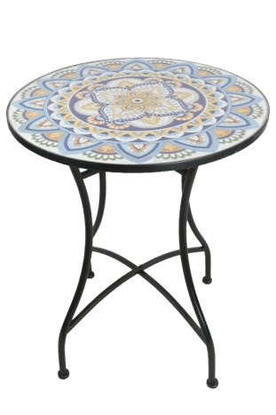 Masuta de exterior din metal, cu design mozaic ceramic, Stil Mediteraneean "Tesera"