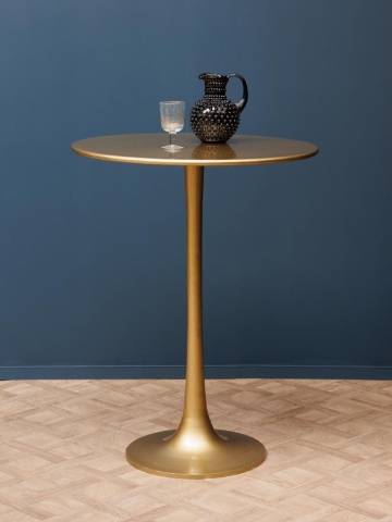 Măsuță laterală înaltă rotundă din metal, auriu, cu picior central evazat și bază rotundă, 107 x 81 cm, „Pop” - Img 2