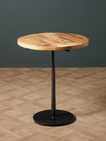 Măsuță laterală rotundă din lemn de mango și metal, natur, cu picior central negru și bază disc, 61 x 50 cm, „Ava” - Img 2