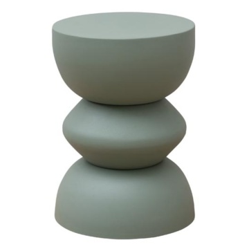 Măsuță laterală rotundă din metal, verde, sculpturală, din trei volume suprapuse, 45 x 32 cm, „Forms”