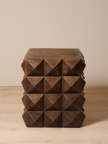 Măsuță laterală sculptată pătrată din lemn de mango, maro, cu relief în vârf de diamant, 61 x 59 x 59 cm, „Tenere” - Img 2