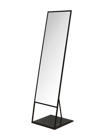 Oglinda de podea, neagra, din metal, cu baza din marmura, Mirr