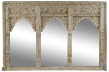Oglindă decorativă de perete, stil natural rustic, culoare natur, din lemn de tec, „Teak”