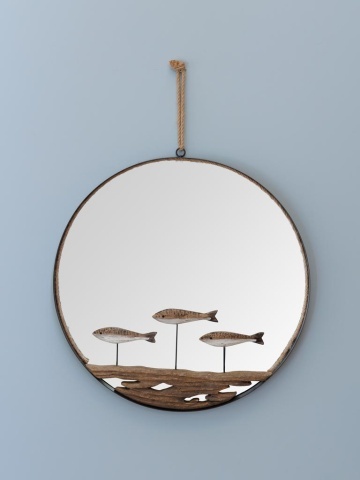 Oglinda din metal, cu insertii din lemn de paulownia, Fish - Img 2