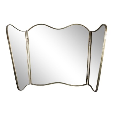 Oglindă pliabilă artizanală cu 3 panouri, ramă din metal în nuanță de alamă, finisaj antichizat, 90 x 50 cm, „Jonna” - Img 3