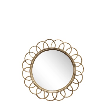 Oglinda rotunda de perete, cu model, din rattan