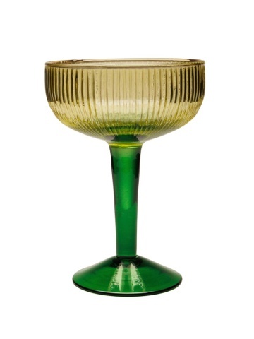 Pahar de cocktail, verde, din sticla, cu picior, H13 cm, Bicolor