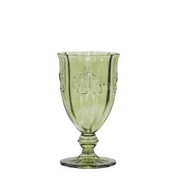 Pahar de vin din sticlă, verde olive, cu model decorativ, „Saint-Émilion", 9 x 16 cm