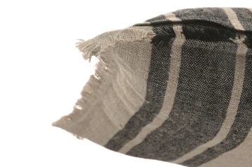 Pernă decorativă pătrată din in natural cu dungi negre și franjuri, 50 x 50 cm, 525 g, bej și negru, husă cu fermoar, „Linen Cushion Square Striped" - Img 3