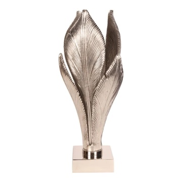 Picior de lampă de masă din aluminiu, argintiu, în formă de boboc cu petale în relief, 58 x 23 cm, „Céleste”