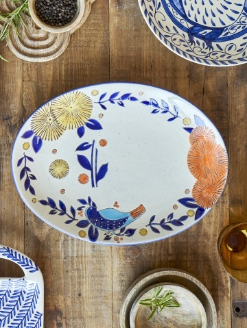 Platou de servire din ceramică multicolor pictat manual, 34×25×3,5 cm, „Lynna" - Img 4