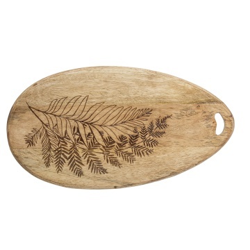 Platou de servire oval din lemn de mango, cu model gravat, natur , 40x21,5x2 cm, „Moya" - Img 2