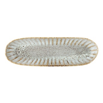 Platou de servire rustic din ceramică cu nuanțe de albastru, verde și maro, 37,5×12×4 cm, „Fleur" - Img 2
