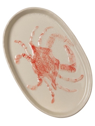 Platou oval din ceramică cu crab roșu, 29×18 cm