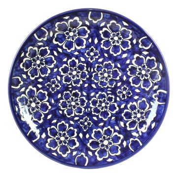 Platou rotund din ceramică pictată manual, Ø 37 x H 4,3 cm, albastru, „Ariana"