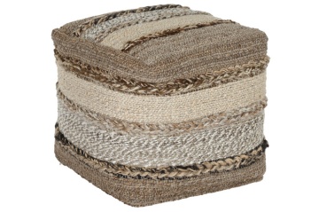 Pouf din iută, lână și bumbac țesut manual, 45 x 45 x 45 cm, „Jute Wool Footrest"