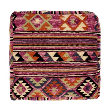 Pouf din iută țesut manual cu model kilim vibrant, 60×60×H20 cm, „Indra" - Img 3