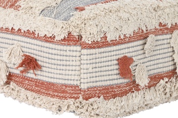 Puf de podea din bumbac țesut manual, 60 x 60 x 25 cm, dungi portocaliu și alb, 6300 gr, „Floor Cushion Stripes" - Img 3