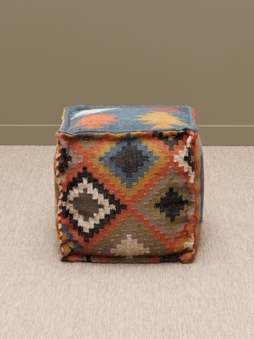 Puf kilim cubic din iută și lână, multicolor, cu alt desen pe fiecare latură, 46 x 46 x 46 cm, „Autumn Killim” - Img 6