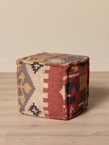 Puf kilim cubic pentru picioare, din bumbac și lână, multicolor, cu modele diferite pe fiecare față, 45,5 x 45,5 x 45,5 cm, „Tikana” - Img 4