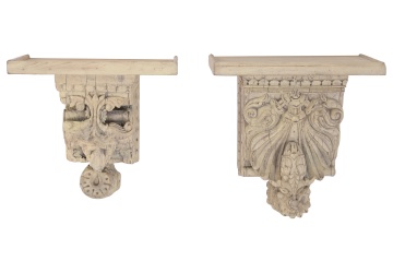 Raft de perete din lemn de tec, natur, cu decor sculptat manual, aspect vintage, 30 x 32,5 x 21 cm, „Orgon”