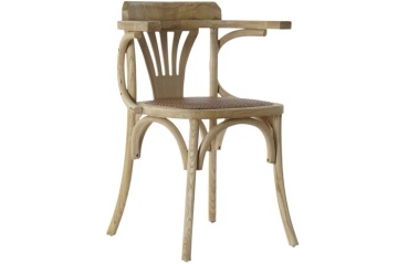 Scaun cu brațe dining din lemn masiv de ulm cu șezut împletit din rattan, 57×46×78 cm, „Brasserie" - Img 2