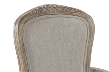 Scaun cu brațe dining Louis XV din lemn sculptat tapițat cu stofă bej, 57×57×94 cm, „Versailles" - Img 3