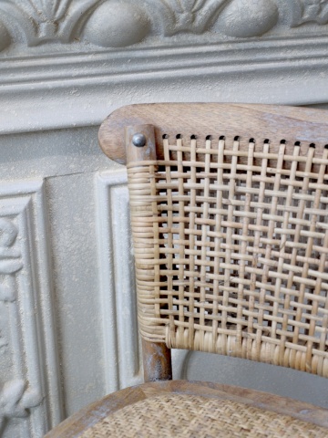 Scaun de bar cu spătar cannage din lemn de hevea și ratan, natur, cu arcuri și suport inelar pentru picioare, 103 x 51,5 x 43,5 cm, „Old French” - Img 4