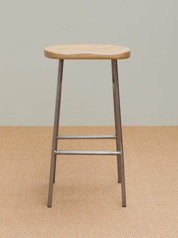 Scaun de bar din lemn de mango și metal, natur, în stil industrial, cu șezut curbat și suport pentru picioare, 76 x 42 x 37 cm, „Hinto” - Img 3
