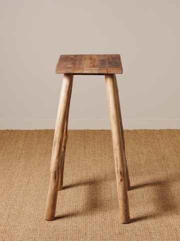 Scaun de bar din lemn reciclat, maro, cu picioare din crengi decojite și traverse rotunde, 74 x 53 x 40 cm, „Noé” - Img 5
