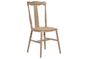 Scaun dining romantic din lemn de cedru cu șezut împletit din rattan, 50×40×94 cm, „Camille"