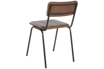 Scaun dining vintage din piele maro și metal, spătar din piele de vacă, 46 x 52 x 78 cm, „Dakota" - Img 3